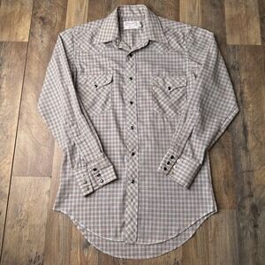 Vintage 70s Wrangler Shirt Men's‎ Medium Plaid Pearl Buttons Western Cowboy 5277